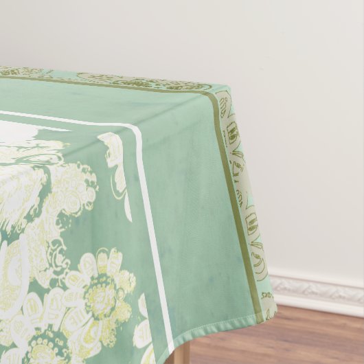 Antiek kant Witte Zee-groene bloem Tafelkleed (Voorbeeld)