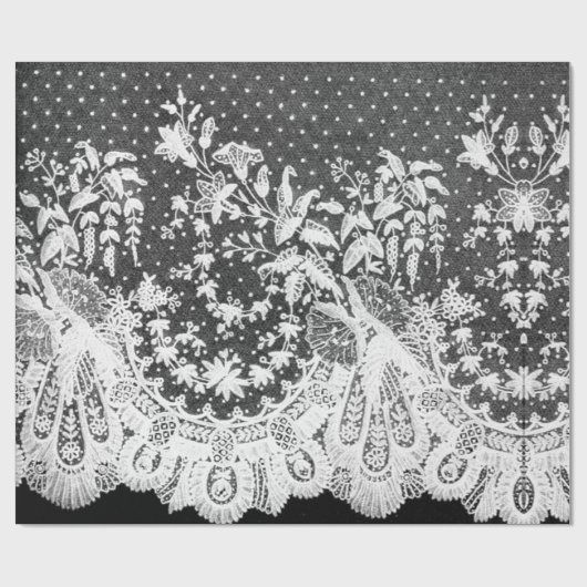 ANTIEK KANT ZWART EN WIT inpakpapier (Vlak)