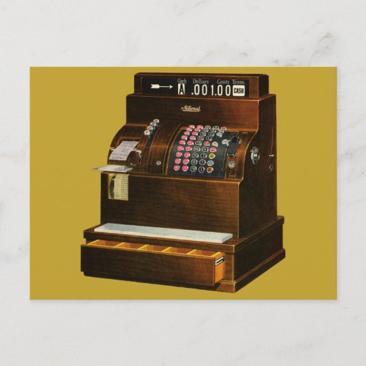 Antiek kassa,  detailhandel briefkaart (Voorkant)