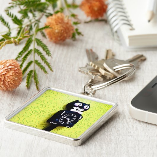 Antiek Kat Clock Sleutelhanger (Zijkant)