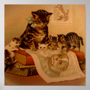 Antiek Kat Kittens & Books School Poster
