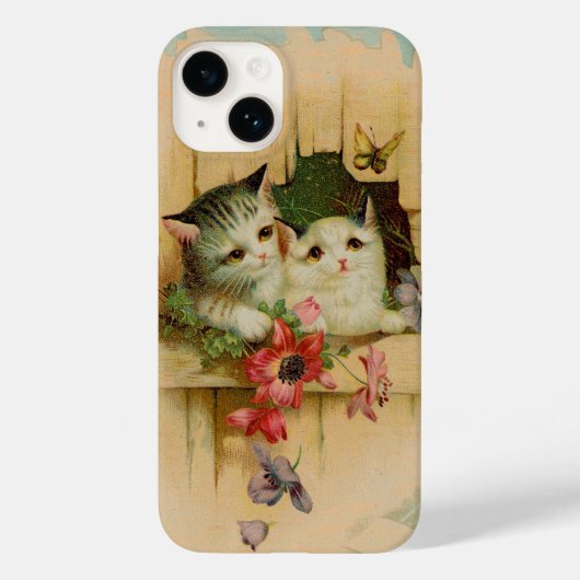 Antiek kat schilderij schattige kitten vlinder Case-Mate iPhone case (Achterkant)