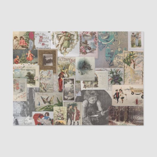 Antiek Kerst Ephemera Collage Decoupage Tissuepapier (Voorkant)
