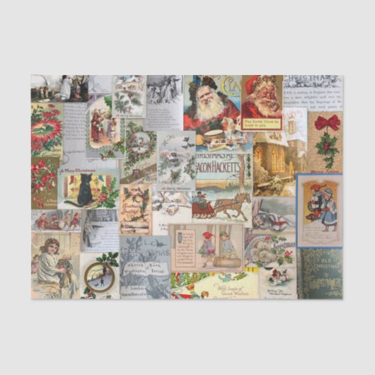 Antiek Kerst Ephemera Collage Decoupage Tissuepapier (Voorkant)