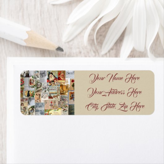Antiek kerst ephemera collage retouradres etiket (Insitu)