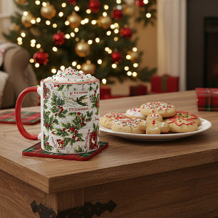 antiek kerst-hollypatroon mok