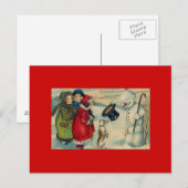 Antiek kerst Kaart op rode achtergrond Briefkaart (Voorkant / Achterkant)