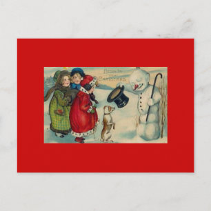 Antiek kerst Kaart op rode achtergrond Briefkaart
