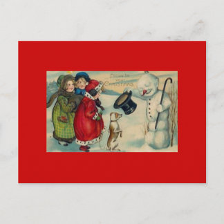 Antiek kerst Kaart op rode achtergrond Briefkaart