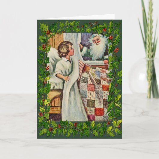 /Antiek Kerst Kaart-Quilts, Santa Feestdagen Kaart (Voorkant)