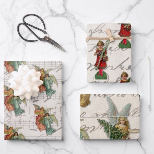 Antiek kerstAngels muziekblad Inpakpapier Vel (Voorkant)