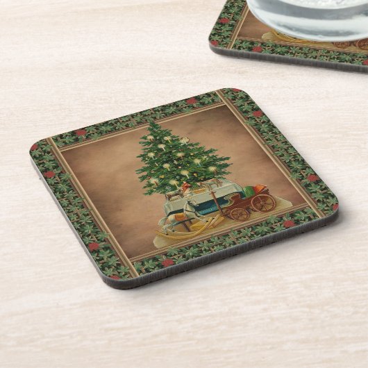  Antiek kerstbomen met groeten Bier Onderzetter (Linkerzijde)