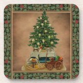  Antiek kerstbomen met groeten Bier Onderzetter (Voorkant)