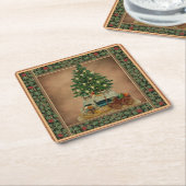 Antiek kerstbomen met groeten Kartonnen Onderzetters (Schuin)