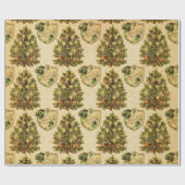 Antiek kerstboomrood kerstgoud cadeaupapier (Vlak)