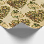 Antiek kerstboomrood kerstgoud cadeaupapier (Hoek)