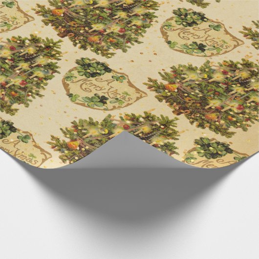 Antiek kerstboomrood kerstgoud cadeaupapier (Hoek)
