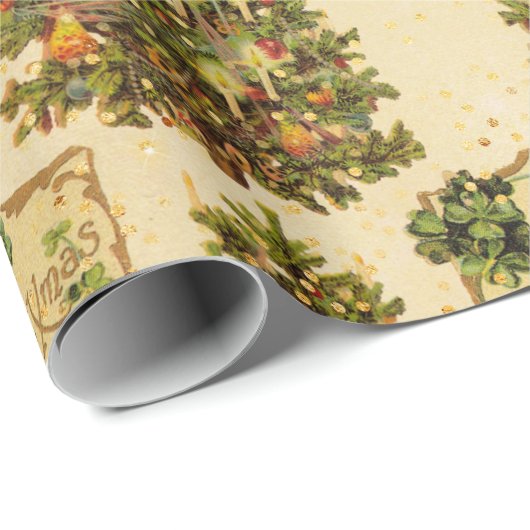 Antiek kerstboomrood kerstgoud cadeaupapier (Rol Hoek)