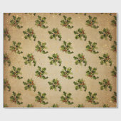 Antiek kerstfeest Plant Red Merry Gold Cadeaupapier (Vlak)