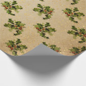 Antiek kerstfeest Plant Red Merry Gold Cadeaupapier (Hoek)