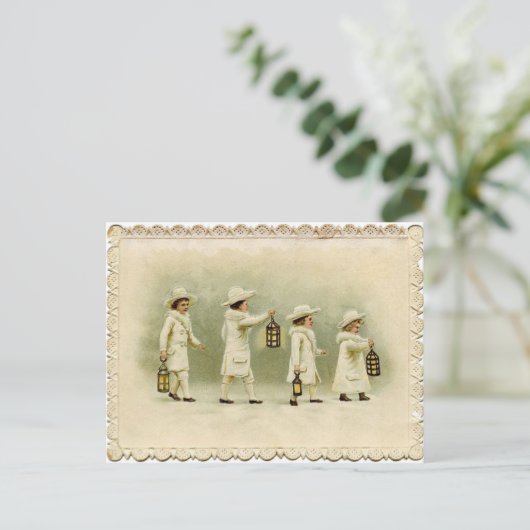 Antiek kerstfeestbegroetingen feestdagenkaart (Staand voorkant)