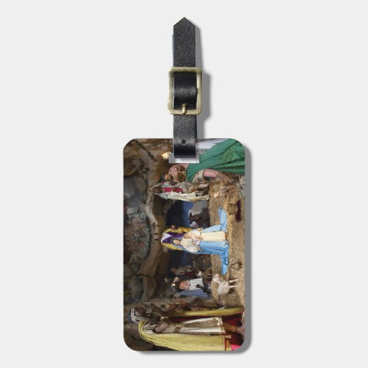 Antiek kerstfeestscène bagagelabel (Voorkant verticaal)