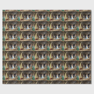 Antiek kerstfeestscène cadeaupapier