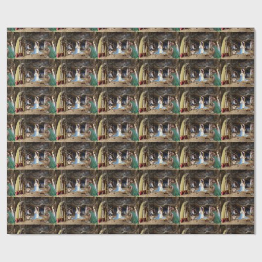 Antiek kerstfeestscène cadeaupapier (Vlak)