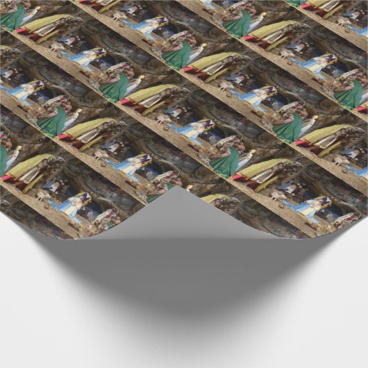 Antiek kerstfeestscène cadeaupapier (Hoek)