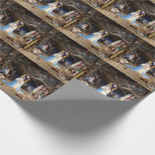 Antiek kerstfeestscène cadeaupapier (Hoek)