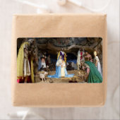 Antiek kerstfeestscène etiket (Insitu)