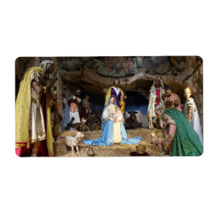 Antiek kerstfeestscène etiket