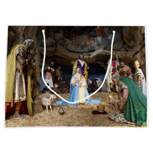 Antiek kerstfeestscène groot cadeauzakje (Voorkant)