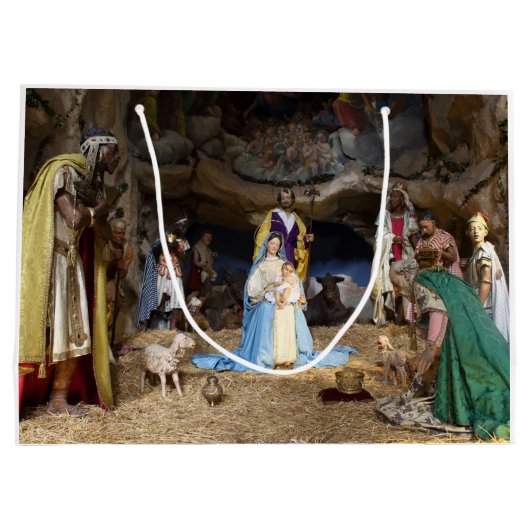 Antiek kerstfeestscène groot cadeauzakje (Achterkant)