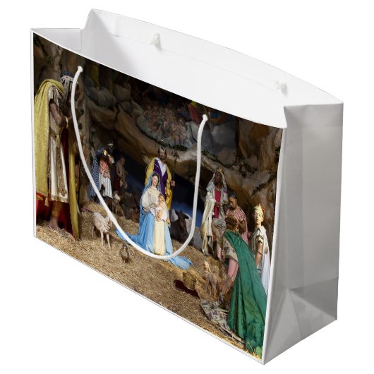 Antiek kerstfeestscène groot cadeauzakje (Achterkant Gekanteld)