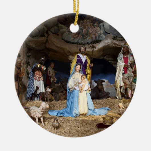 Antiek kerstfeestscène keramisch ornament (Voorkant)