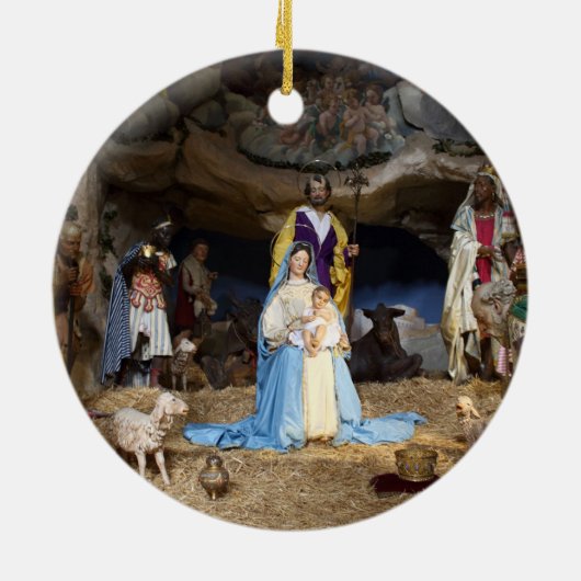 Antiek kerstfeestscène keramisch ornament (Achterkant)