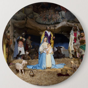 Antiek kerstfeestscène ronde button 6,0 cm