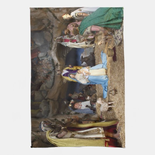 Antiek kerstfeestscène theedoek (Verticaal)