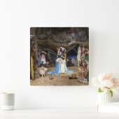 Antiek kerstfeestscène vierkante klok (Huis)