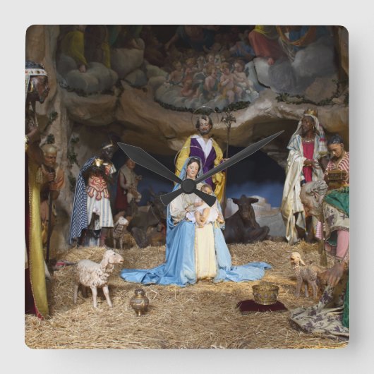 Antiek kerstfeestscène vierkante klok (Voorkant)