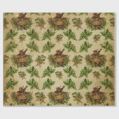 Antiek kerstgroene vogel cadeaupapier (Vlak)