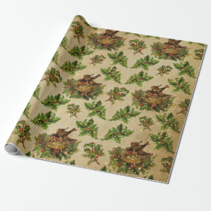 Antiek kerstgroene vogel cadeaupapier