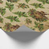 Antiek kerstgroene vogel cadeaupapier (Hoek)