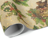 Antiek kerstgroene vogel cadeaupapier (Rol Hoek)