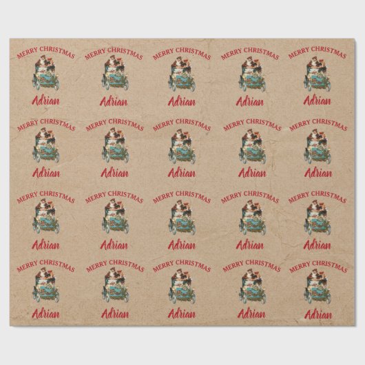  Antiek kerstkerstkerstman - Aangepaste naam Kraft Cadeaupapier (Vlak)