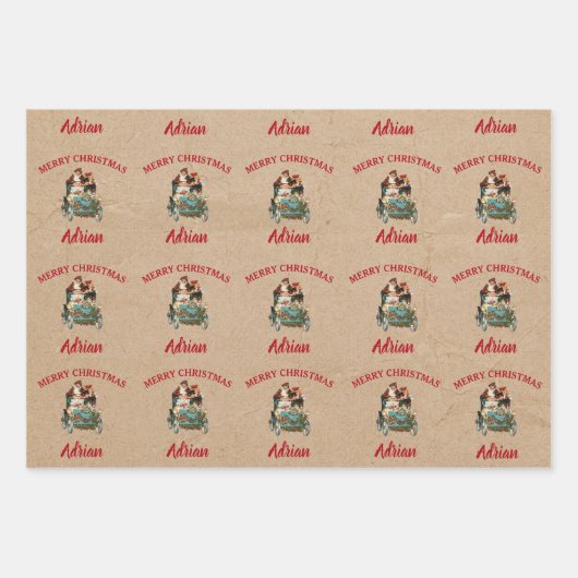  Antiek kerstkerstkerstman - Aangepaste naam Kraft Inpakpapier Vel (Voorkant)