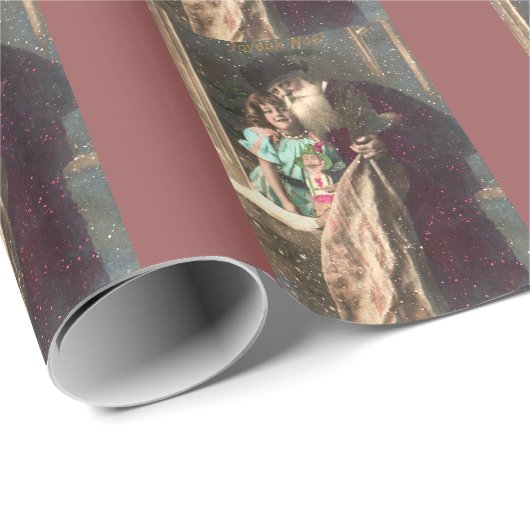 Antiek Kerstman en meisje Cadeaupapier (Rol Hoek)