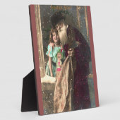 Antiek Kerstman en meisje Fotoplaat (Zijkant)