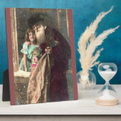 Antiek Kerstman en meisje Fotoplaat (Zijkant)